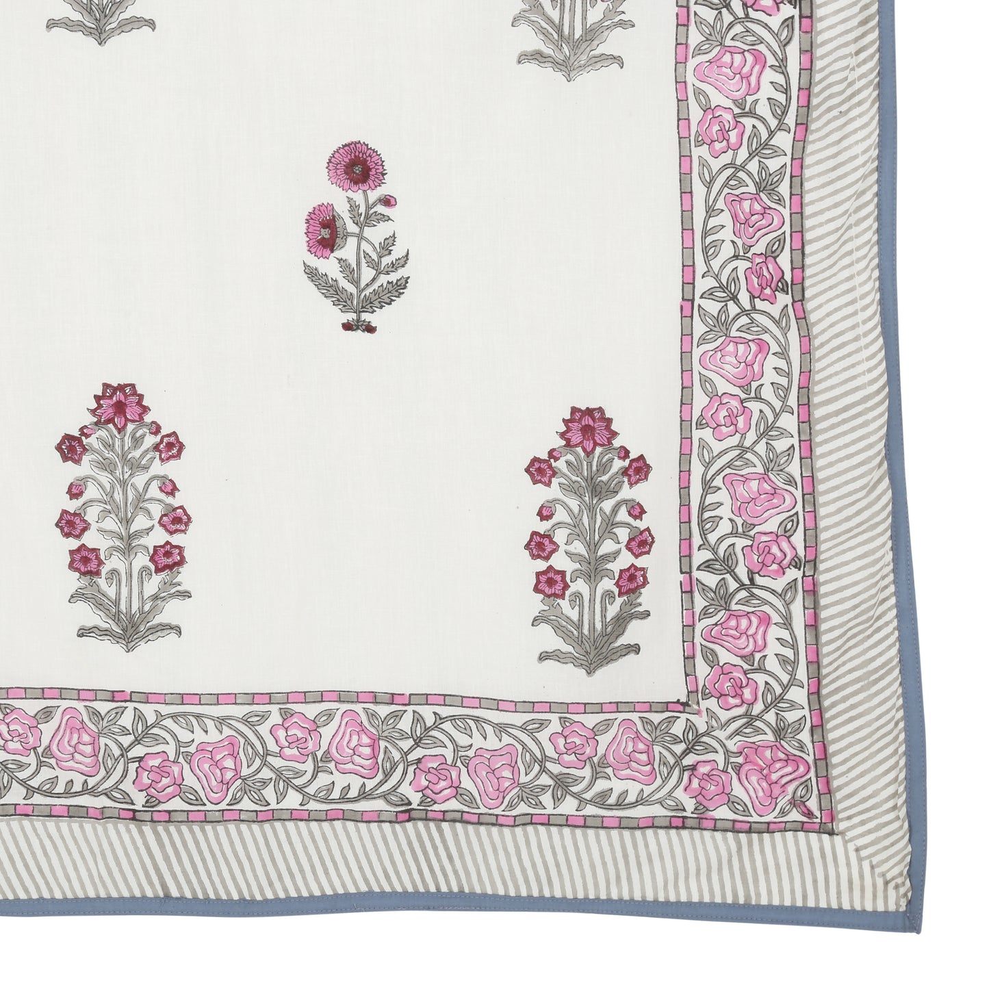 Block Printed Cotton Blanket - Double Dohar ( 90 x 108 Inches) - Pink Grey Plant