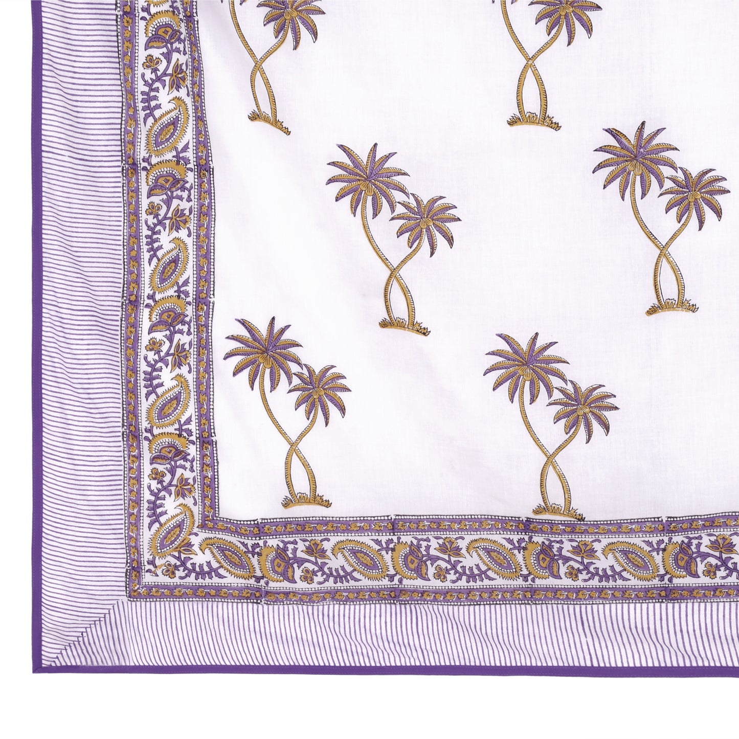 Block Printed Cotton Blanket - Double Dohar ( 90 x 108 Inches) - Orange Purple Palm