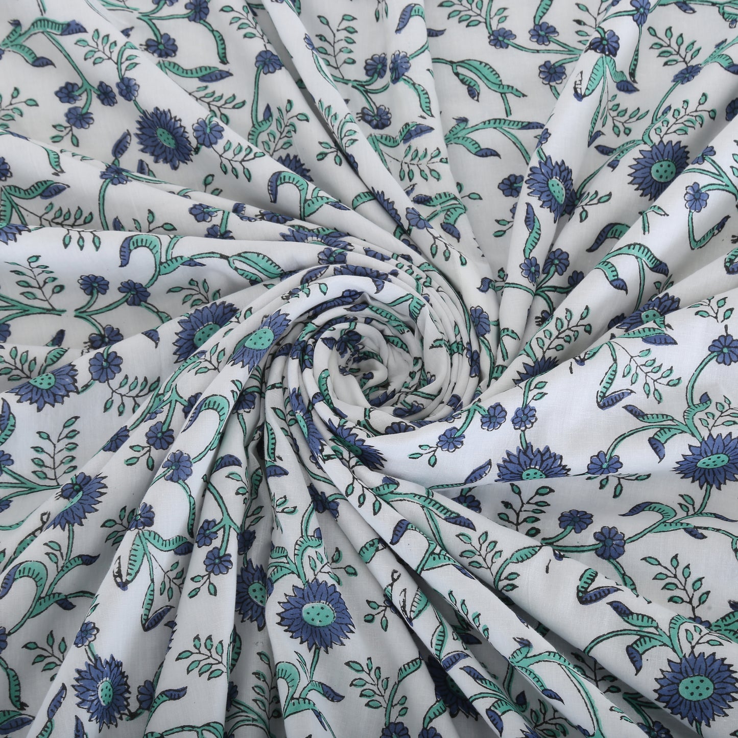 Block Printed Cotton Blanket - Double Dohar ( 90 x 108 Inches) - Blue Green Floral