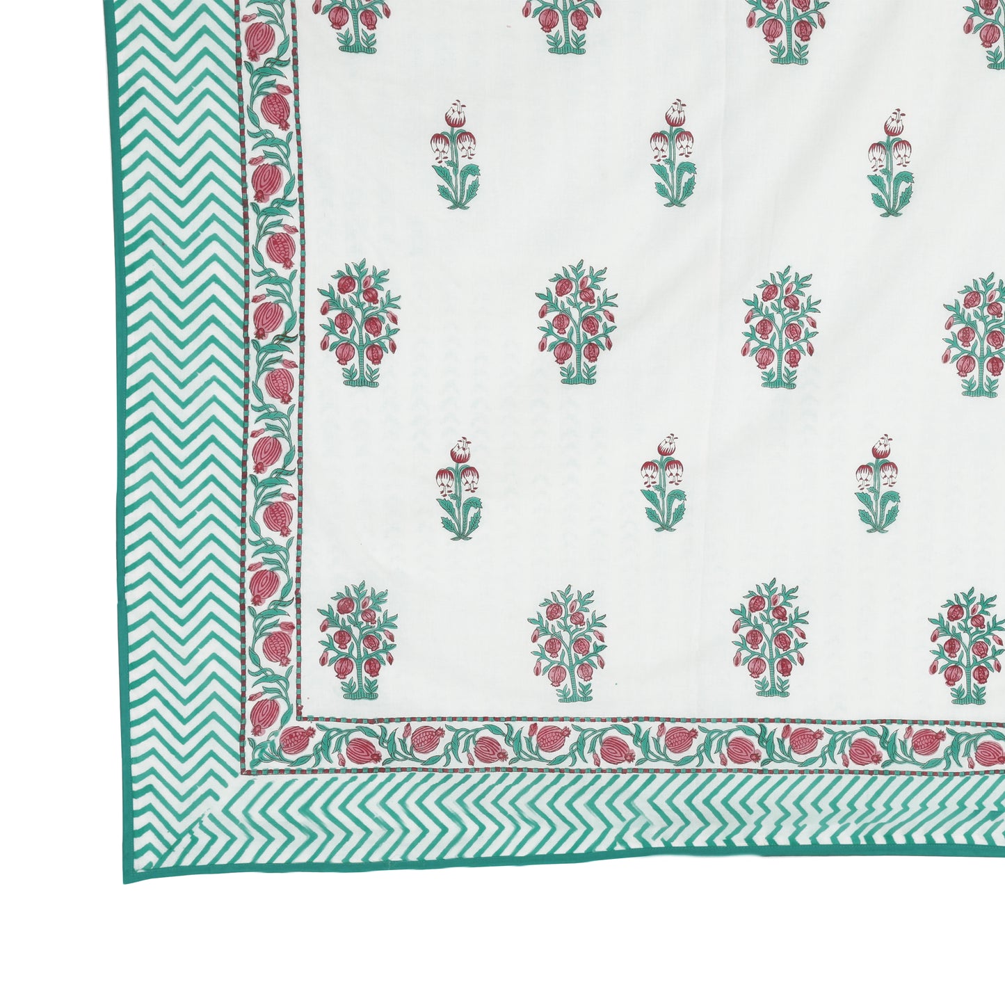 Block Printed Cotton Blanket - Double Dohar ( 90 x 108 Inches) - Red Green Anar