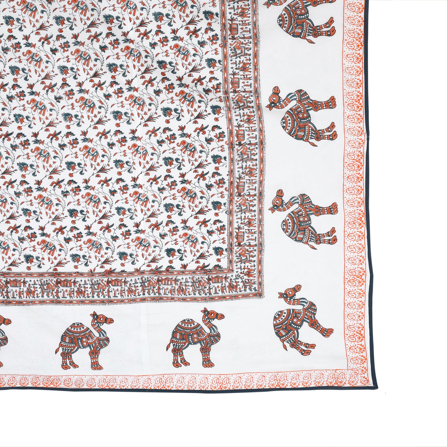 Block Printed Cotton Blanket - Double Dohar ( 90 x 108 Inches) - Orange Camel