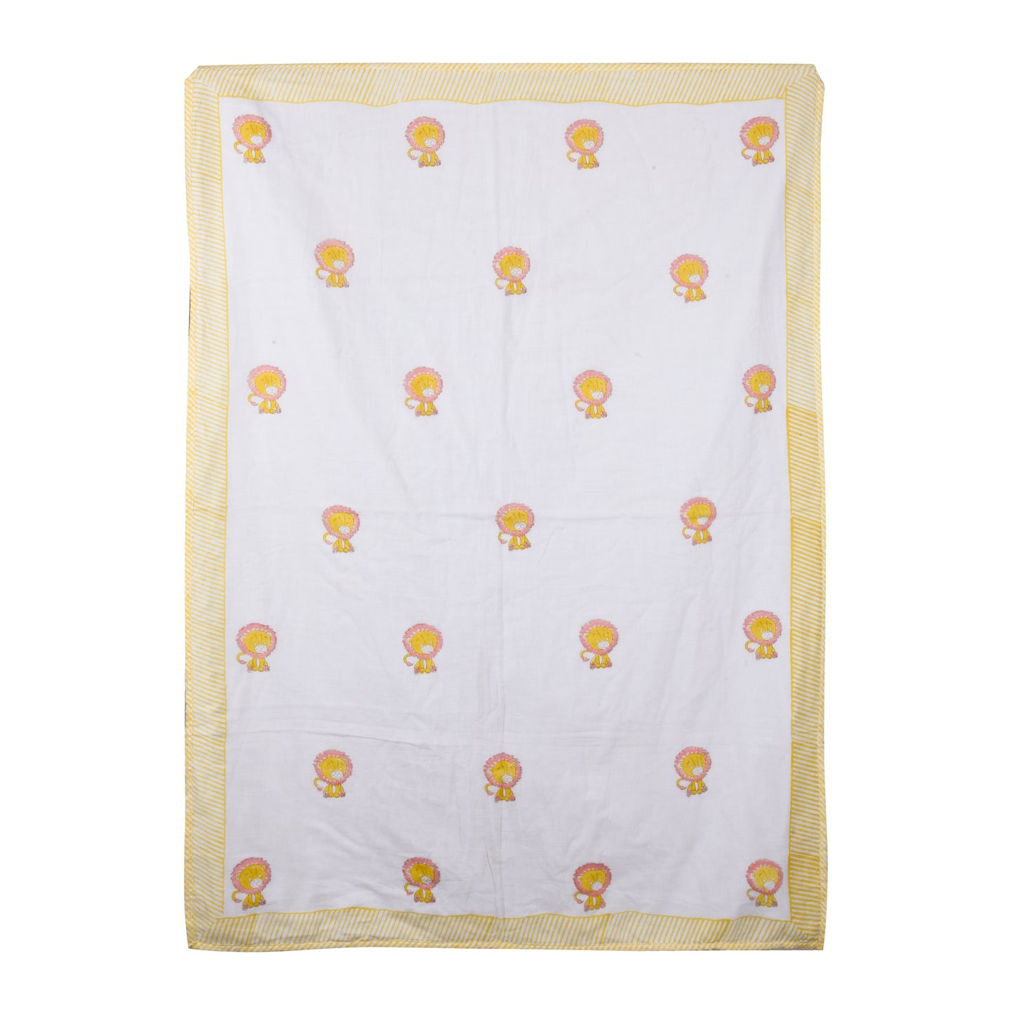 Hand Block Printed Cotton Baby dohar blanket, 60x40 inches (100x150 cm) Yellow Lion