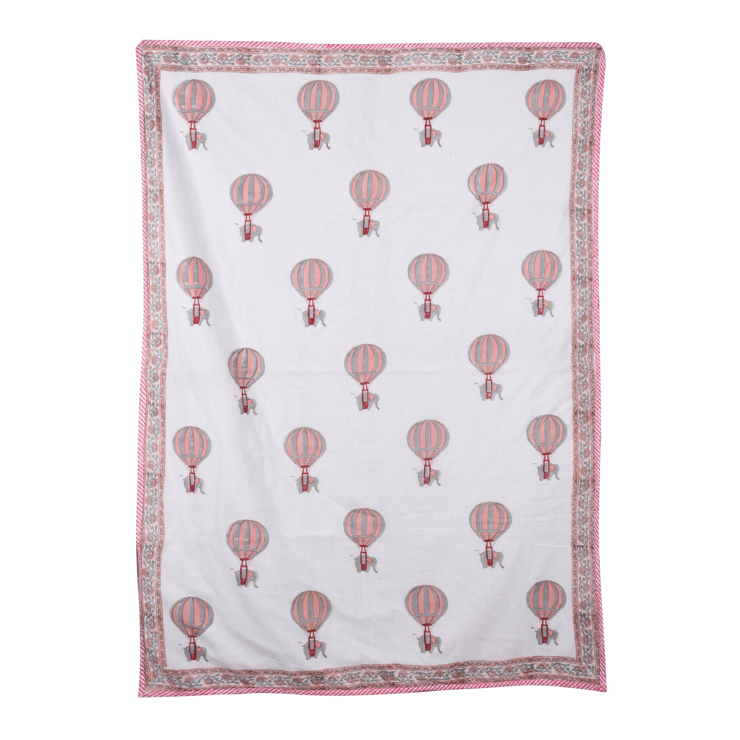 Hand Block Printed Cotton Baby dohar blanket, 60x40 inches (100x150 cm) Peach Pink Baloon