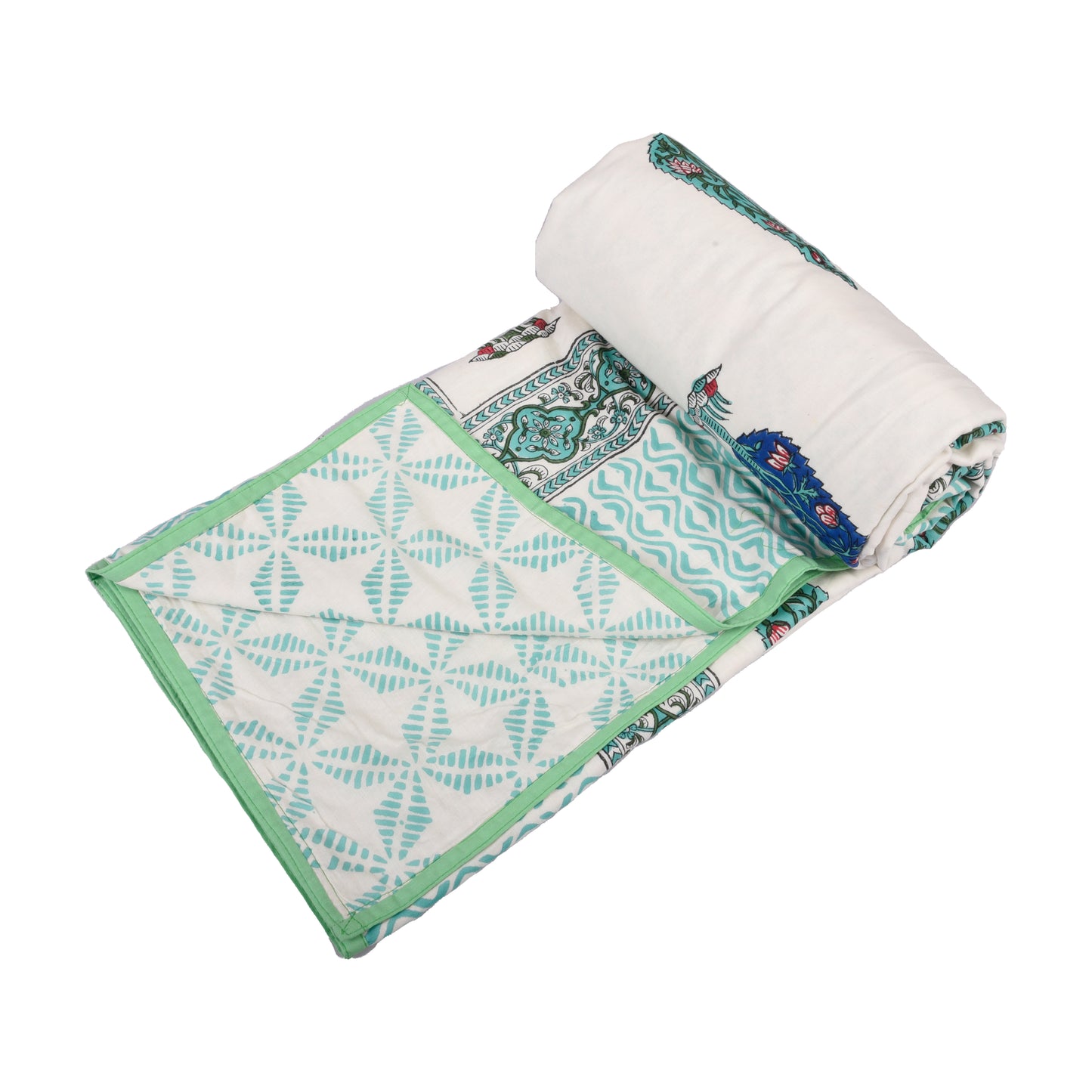 Cotton Blanket - Single Dohar ( 60 x 90 Inches) Blue green Palm