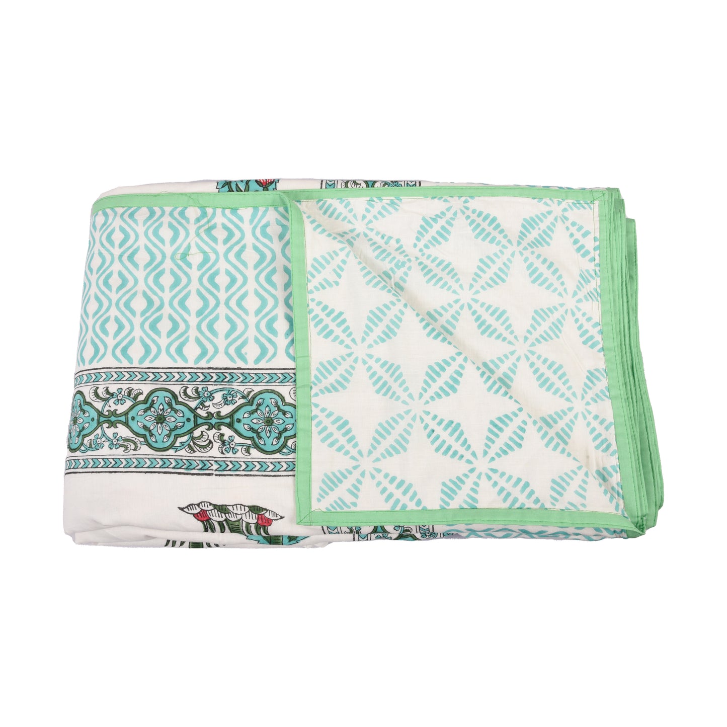 Cotton Blanket - Single Dohar ( 60 x 90 Inches) Blue green Palm